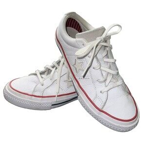 LEATHER Converse One Star White Low Top Gym Red White Sneaker Youth Sz 3 EUC